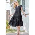 Black Solid Lace Tiered Dress