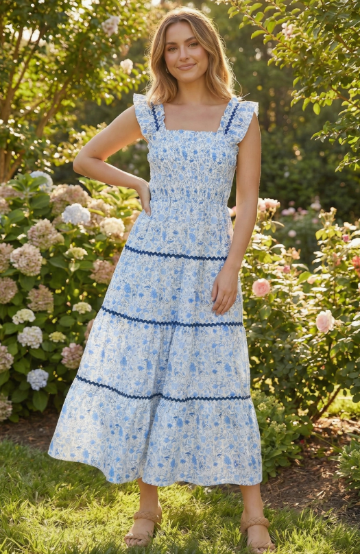 Floral Tiered Dress | Blue